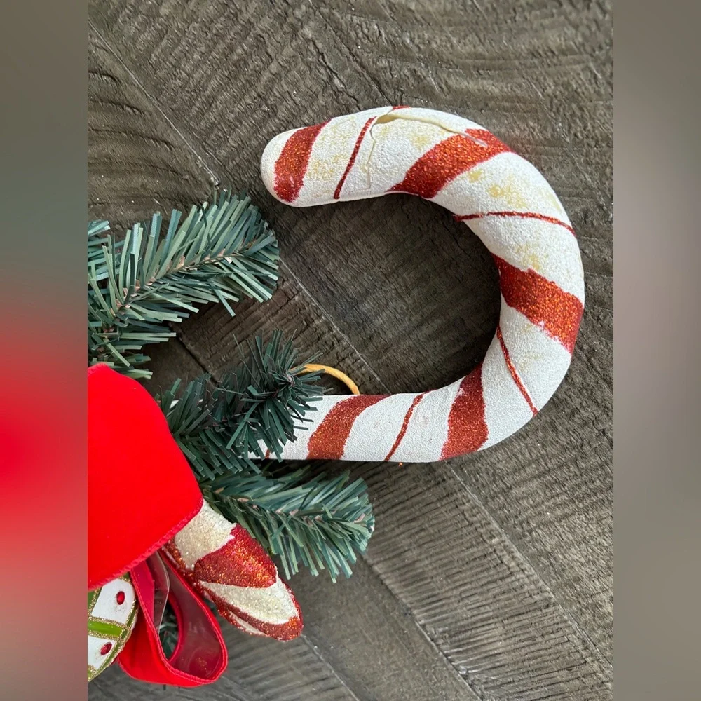 Holiday Wreath Bundle Classic Green Wreath + Candy Cane Accent Christmas Décor